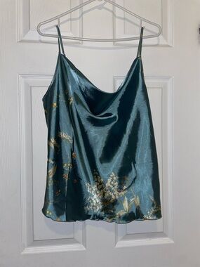 Blue floral satin cowl neck cami lingerie romantic cottagecore